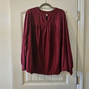 TFSDOD Elegant Burgundy Women's Keyhole Front Blouse NWOT